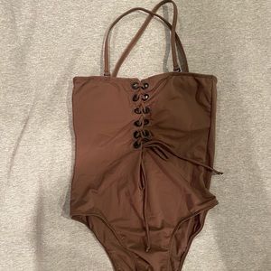 Lioness brown brigette Bardot bodysuit / swimsuit